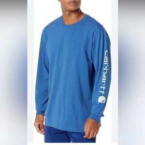 Carhartt Men'sHeavyweight Logo Long Sleeve Tee in Blue Large Workwear
